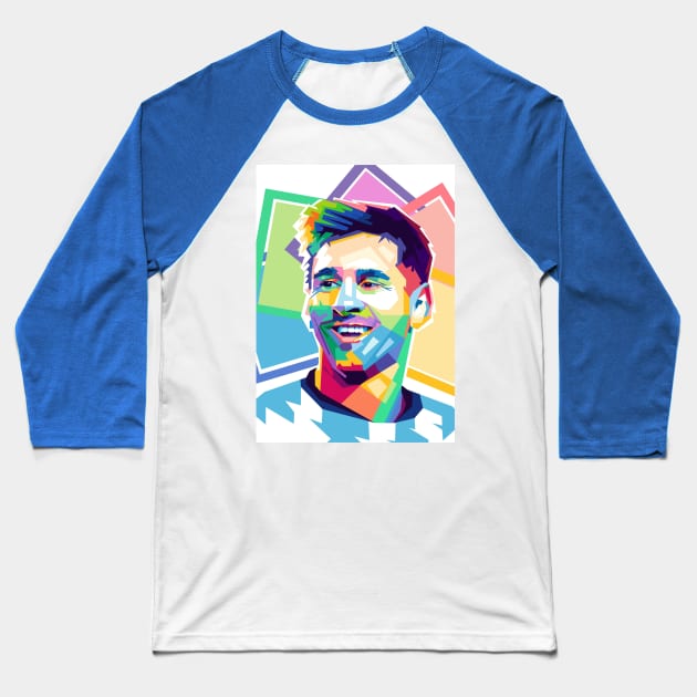 Lionel Messi Pop Art Baseball T-Shirt by erikhermawann22